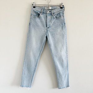 Aritzia Denim Forum - Yoko High Rise Slim Jeans Size  27 Blue Raw Hem